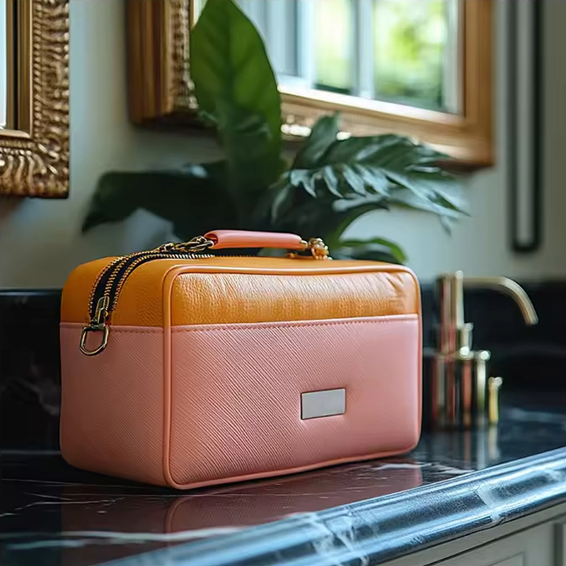 Sac de rangement portable en cuir pour cosmétiques
