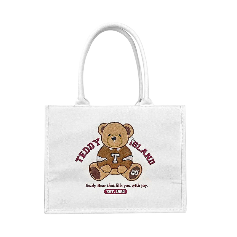 Teddy Island Sac fourre-tout en toile avec ours brodé en peluche