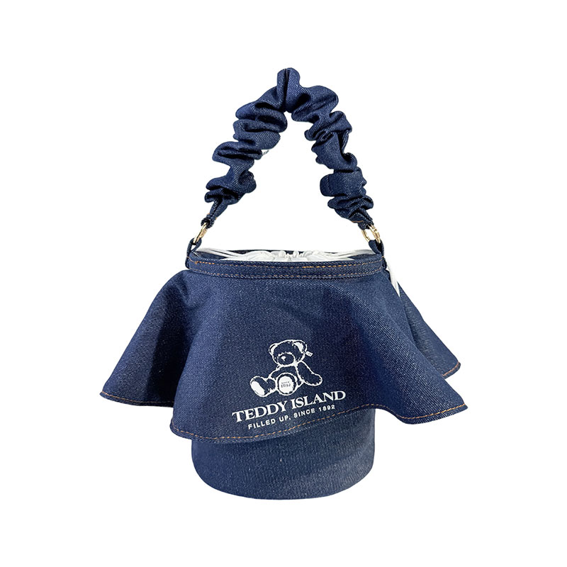 Sac à main seau en peluche décontracté froncé en denim foncé vintage