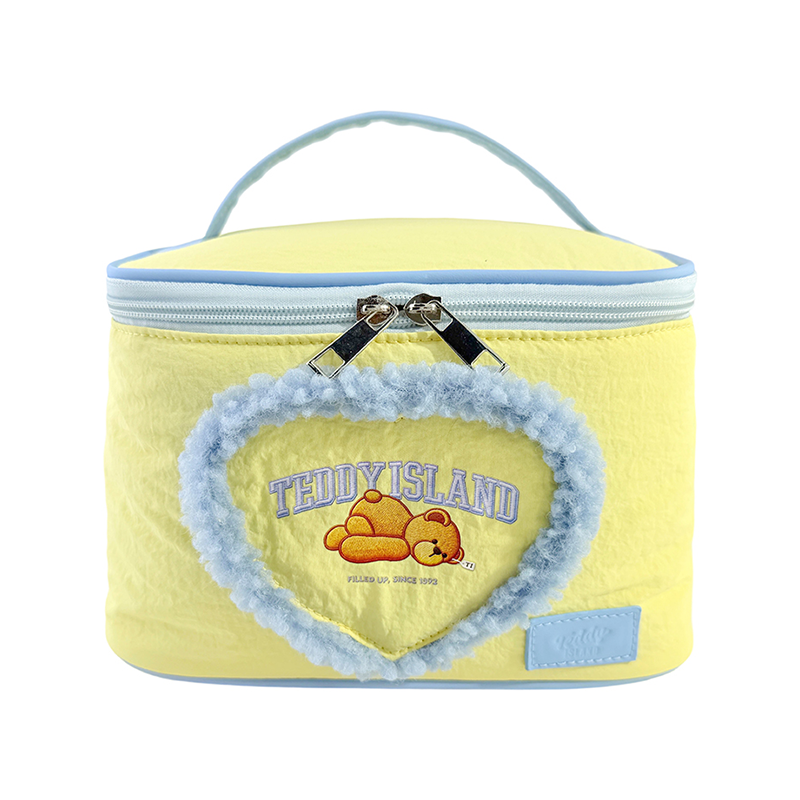 Trousse de maquillage cosmétique en peluche coeur jaune crème